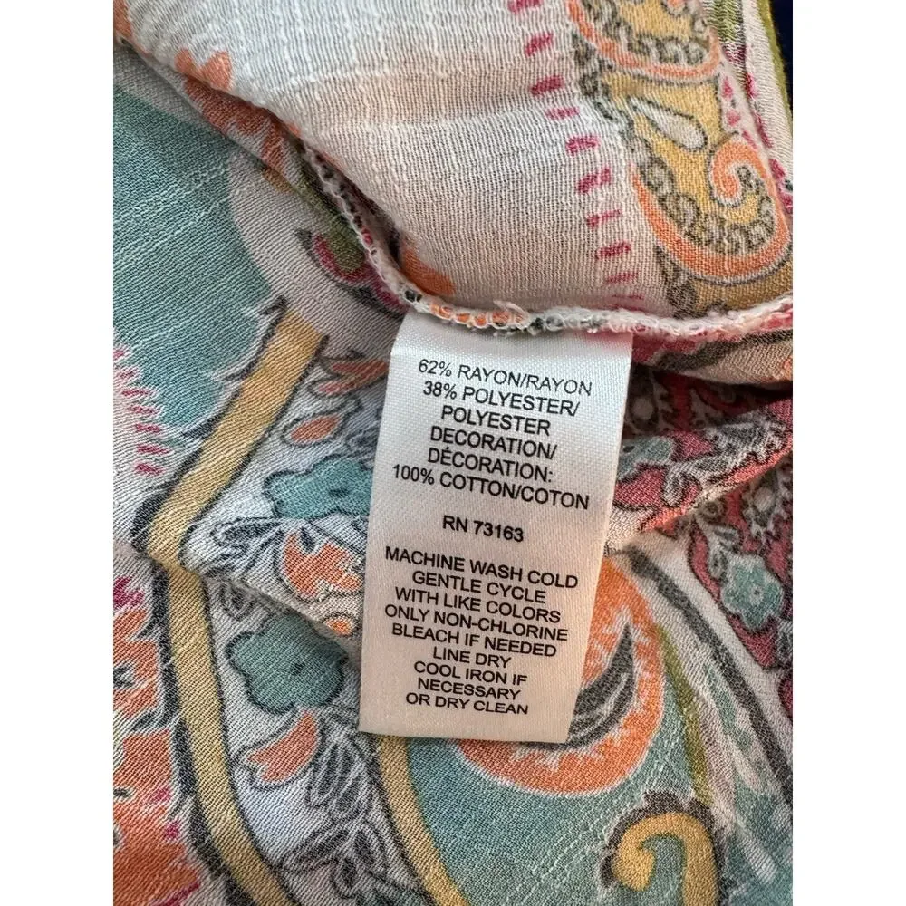 Spense Top Womens M Bell Sleeve Crochet Ruffle Paisley Boho Gypsy Peasant Indie - Picture 6 of 7